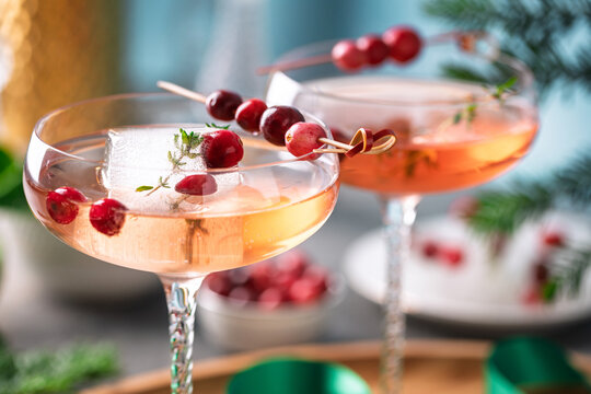 Festive Holiday Cocktail with Cranberries and Thyme