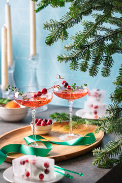 Festive Holiday Cocktail with Cranberries and Thyme