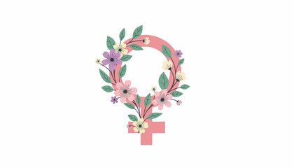 Fototapeta premium Female Gender Symbol with Floral Wreath.