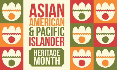 Asian American and Pacific Islander Heritage Month. Celebrated in the United States in May. It celebrates the culture, traditions and history. Poster, card, banner. Vector illustration