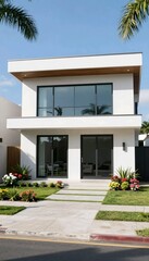 Fototapeta premium modern house with palm trees