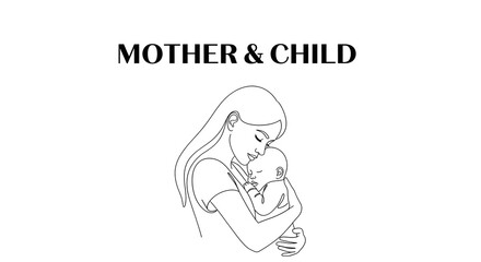 Obraz premium A simple line drawing of a mother holding her child in a tender moment.
