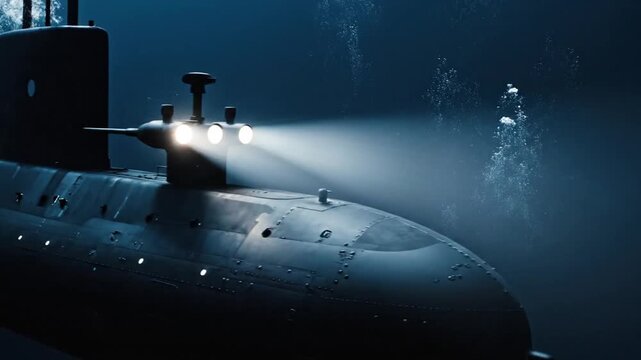 A submarine dives deep into ocean waters.