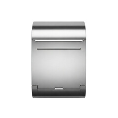 Modern stainless steel dishwasher with sleek design and digital controls isolated on transparent background