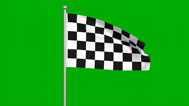 Waving checkered flag for racing finish line isolated on green screen