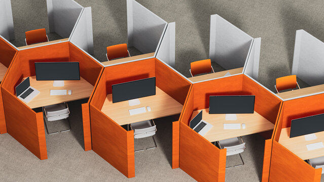 Hexagon shaped office workspace design with individual cubicles