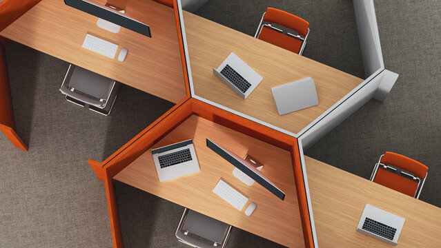 Hexagon shaped office workspace design with individual cubicles