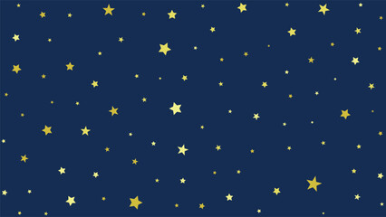 Minimalist pattern of celestial stars in shades of yellow and gold against a dark blue night sky (vector)