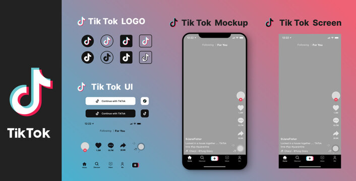 TikTok mockup template with mobile screen layout and TikTok logos for short-form content presentation, tik tok logo, icon, tik tok UI, stock vector 