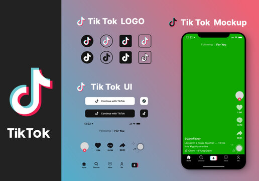 TikTok mockup template with mobile screen layout and TikTok logos for short-form content presentation, tik tok logo, icon, tik tok UI, stock vector 