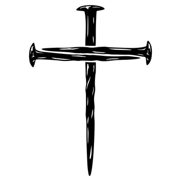 Christian Cross Made Of Three Nails Silhouette, Faith And Religion Symbol, Minimal Religious Illustration For Spiritual Design