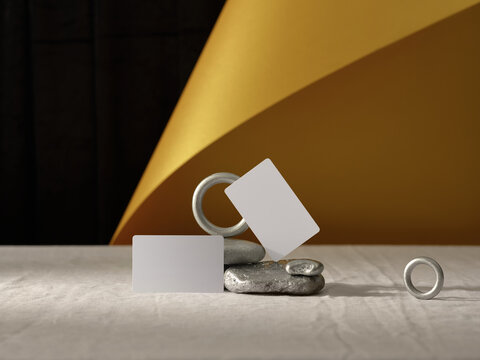 Elegant mockup featuring blank cards with metallic rings