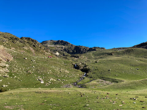 Pyrenees mountain refuge in Meranges, Catalonia, Spain
