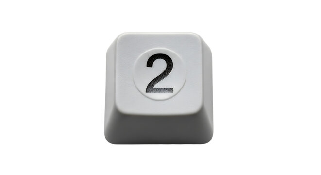A close-up view of a white keyboard key with the number 2 on it on transparent background