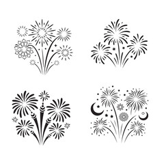 Fototapeta premium Minimal Eid fireworks icons line art silhouette vector illustration for design