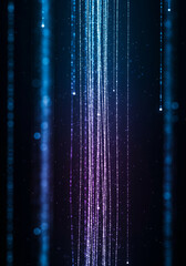 Blue and purple neon light streaks that look like rain particles.