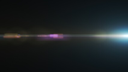 Colorful lens flare light effect on dark background with sparkling beams