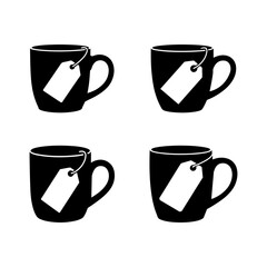 Set of cups silhouette isolated on transparent background