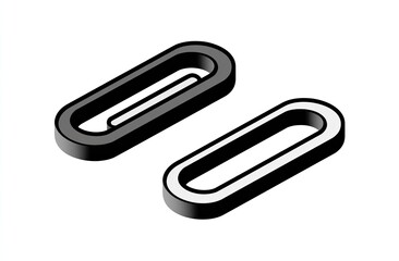 Obraz premium Two oblong, 3D shapes with rounded corners. One dark, one light, both with interior voids