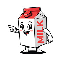 Cute Milk Carton Mascot Character Pointing Cartoon Dairy Box Illustration Vector