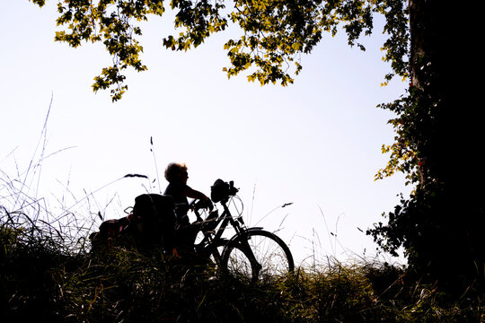 Silhouette of Cyclist at Dusk