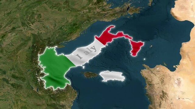 Italy 3D Map in 4K with National Flag, Political and Physical Borders make by After Efect