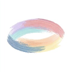 A ring of overlapping brushstrokes, pastel rainbow hues, on a white background