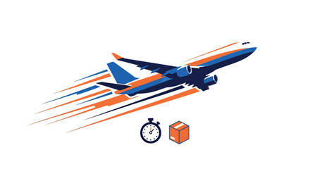 Vector illustration of airplane with motion lines, package delivery or shipping concept, for banner or poster, Isolated on transparent background, png