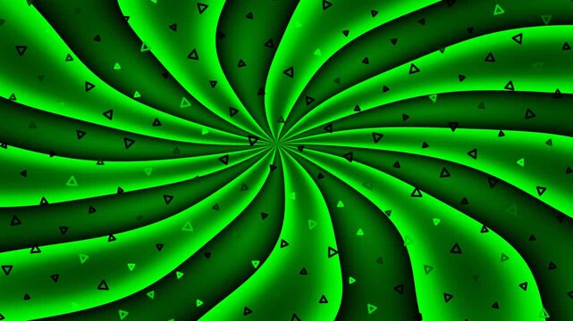 Swirling, radial green gradient background with scattered black triangles