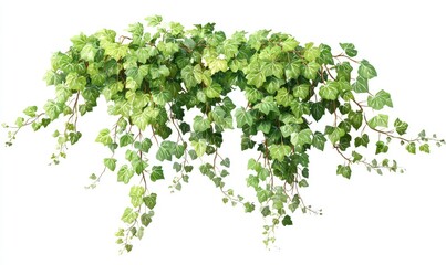 Vivid green English ivy, cascading down, leaves of varied shades, on a transparent background