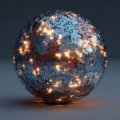 puzzle globe on blue background