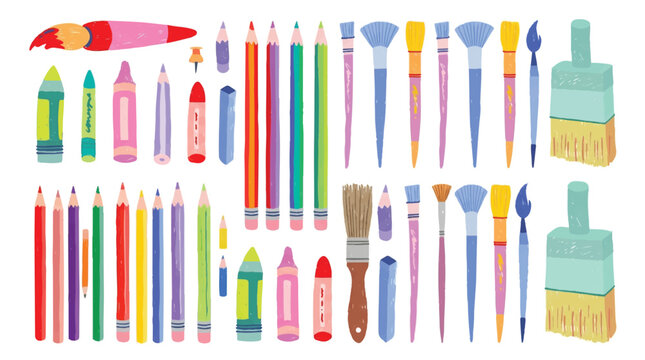 colorful art supplies on white background