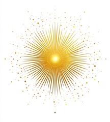 A vibrant golden burst radiating outwards with speckles on a stark white background