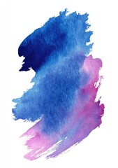 Abstract watercolor brushstrokes blend blue, light blue, and pink against a white background