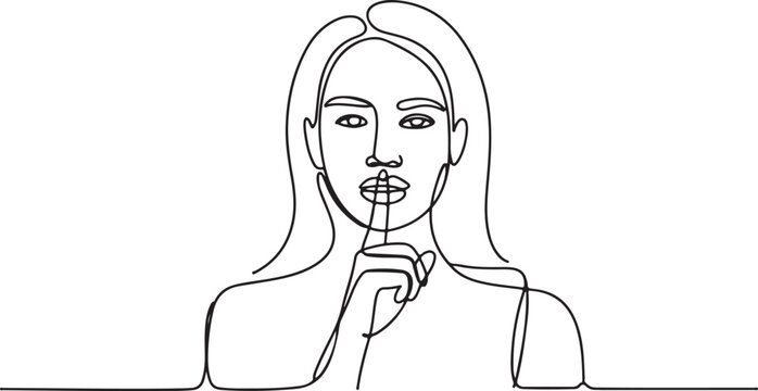 Minimal Sketch of a Woman Signalling Quiet in Continuous Line Style