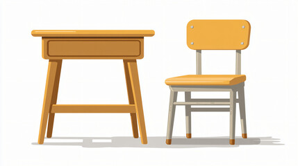 Fototapeta premium Illustration of a wooden school desk and chair, isolated on white background