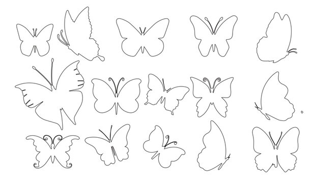 Dotted butterfly outlines in a monochrome white collection, ideal for decorative graphic design elements and patterns