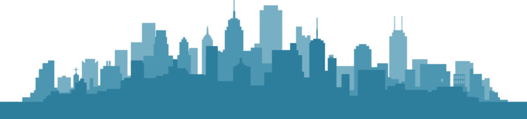 Fototapeta premium Blue city skyline silhouette vector for modern business background urban architecture concepts and real estate marketing web graphics