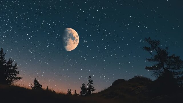Night Sky with Moon and Stars.