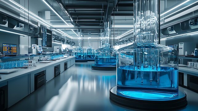 Pharmaceutical production facility glass tanks clean industrial science photo