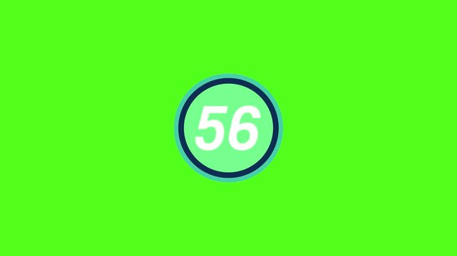A vibrant green screen with a circular logo displaying the number fifty-six 56 in the center.