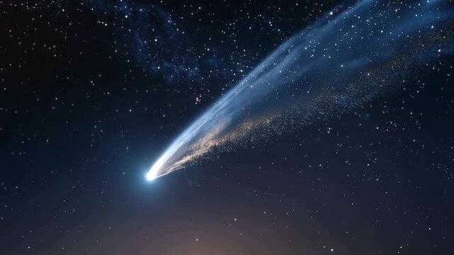 Stunning Comet with Long Tail Traveling Through a Star-Filled Night Sky Creating a Celestial Spectacle