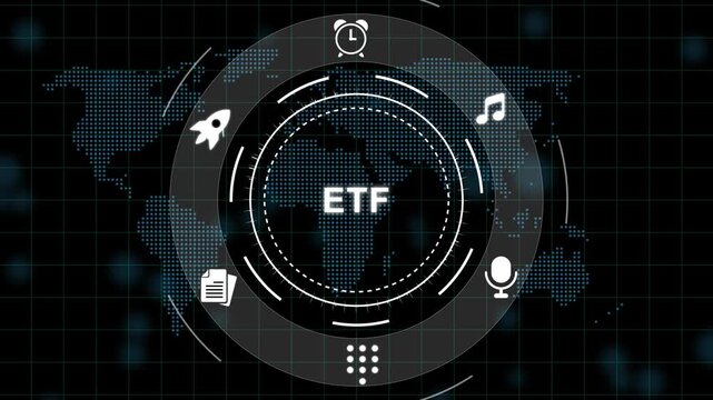 ETF Concept with and Circular on Dark Background exchange-traded fund finance concept business