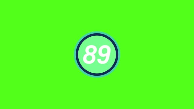 A bright green screen with a circular logo displaying the number eighty-nine (89) in white text