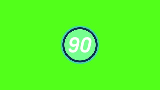 A bright green screen with a circular logo displaying the number 90 in white.
