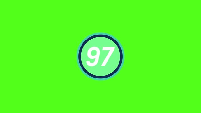 A video showcasing a green screen with a blue circle and the number 97 in white, set against a vibrant background.