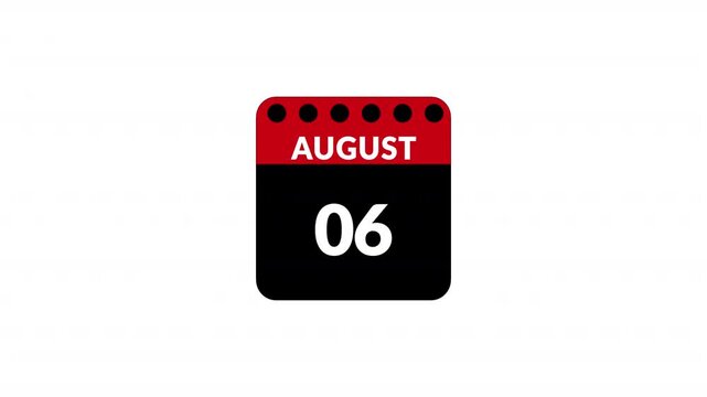 August month Calendar animation video. Flipping pages animated through day by day of the entire month. Calendar animation of august month. New year calendar video with  white background.  