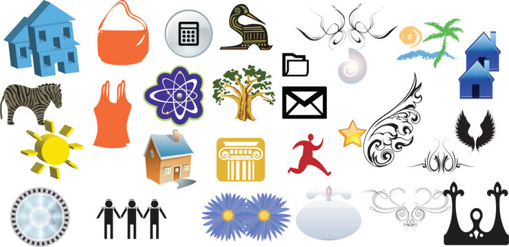 A collection of various colorful icons and symbols