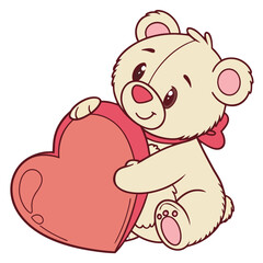 Fototapeta premium Cute Teddy Bear Holding Red Heart – Valentines Day Vector Illustration, Kawaii Plush Toy Mascot, Romantic Love Symbol for Greeting Cards, Adorable Stuffed Animal Character & Sweet Anniversary Clip Art