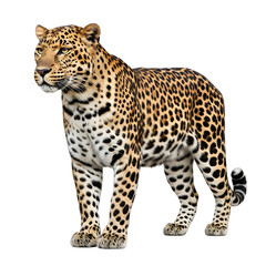 Fototapeta premium A stunning leopard stands tall, showcasing its beautiful spots and majestic presence. Its focused gaze captures attention, embodying the essence of the wild